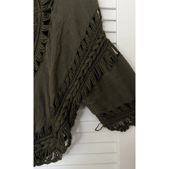 It Girl Women's Small Crochet Blouse Olive Green Beach Cover Up Boho Cropped Top - Picture 2 of 8